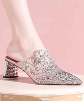 Boutique Sandalen mit spitzer Zehenpartie und klobigem Absatz aus rosa Schaffell