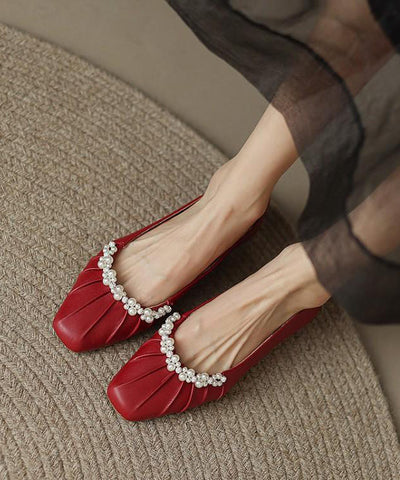 Classy Mulberry Flat Shoes Cowhide Leather Soft Splicing Nail Bead Classy Mulberry Flat Shoes Cowhide Leather Soft Splicing Nail Bead