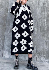 Suéter de punto con estampado negro estético para mujer, vestido holgado de punto con cuello redondo