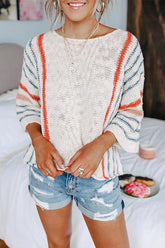 Meridress Crewneck 3/4 Sleeve Striped Sweater