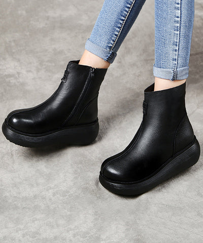 Chocolate Cowhide Leather Splicing Retro Ankle Boots Chocolate Cowhide Leather Splicing Retro Ankle Boots