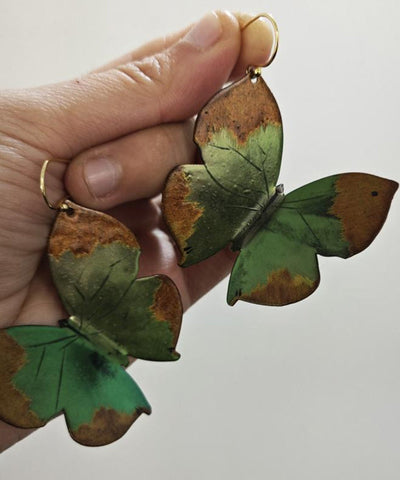 Handmade Green Sterling Silver Overgild Butterfly Drop Earrings Handmade Green Sterling Silver Overgild Butterfly Drop Earrings