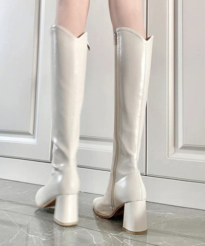 Beige Fashion Splicing Chunky Heel Boots Pointed Toe Beige Fashion Splicing Chunky Heel Boots Pointed Toe