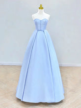 A-Line Sweetheart Neck Satin Blue Ball Gown Long Prom Dress Formal Dress
