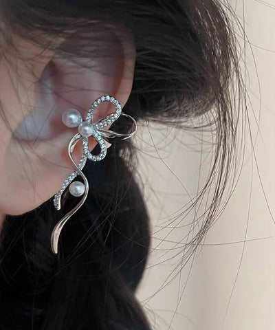 Modern White Alloy Zircon Pearl Bow Stud Earrings Modern White Alloy Zircon Pearl Bow Stud Earrings