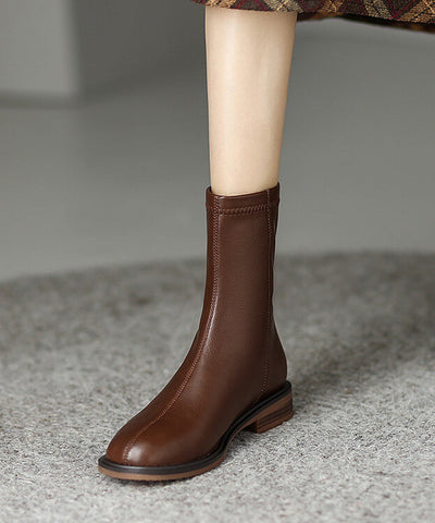 Comfy Splicing Chunky Boots Black Cowhide Leather Comfy Splicing Chunky Boots Black Cowhide Leather