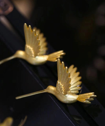 Pendientes de botón de pájaro volador con sobredorado de plata esterlina y oro de moda  Pendientes de botón de pájaro volador con sobredorado de plata esterlina y oro de moda