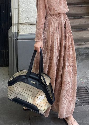 French Turtleneck Print Flattering Silk Velvet Long Dresses Fall French Turtleneck Print Flattering Silk Velvet Long Dresses Fall