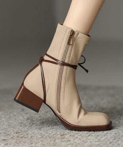 Boutique Apricot Zippered Lace Up Splicing Chunky Boots Boutique Apricot Zippered Lace Up Splicing Chunky Boots