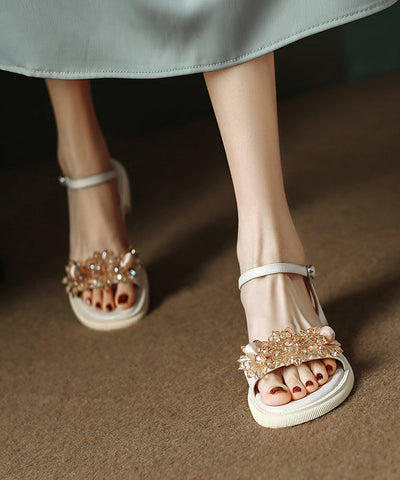 Boutique Beige Cowhide Leather CrystalSplicing Sandals Peep Toe Boutique Beige Cowhide Leather CrystalSplicing Sandals Peep Toe