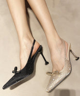 Chic Splicing Stiletto Sandalen Spitzschuh Schwarz Zirkon