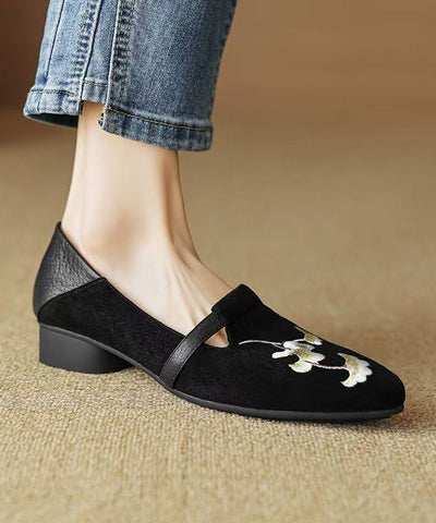 Chinese Style Black Suede Embroidered Chunky Loafer Shoes Chinese Style Black Suede Embroidered Chunky Loafer Shoes