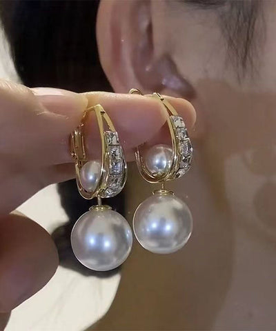 Novelty Gold Copper Overgild Pearl Zircon Drop Earrings Novelty Gold Copper Overgild Pearl Zircon Drop Earrings