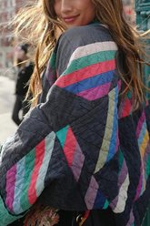 Modische bedruckte Patchwork-Strickjacke aus Baumwolle