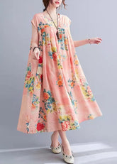 Vestido largo de verano ceñido con estampado rosa DIY