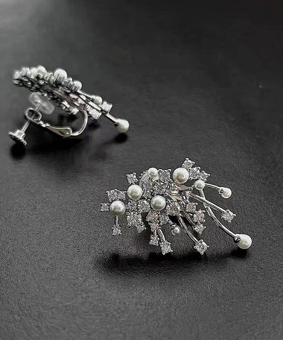 Modern Silk Sterling Silver Zircon Pearl Stud Earrings Modern Silk Sterling Silver Zircon Pearl Stud Earrings