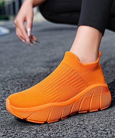 Orange Elastic Fabric Platform Sport Shoes For Women Orange Elastic Fabric Platform Sport Shoes For Women