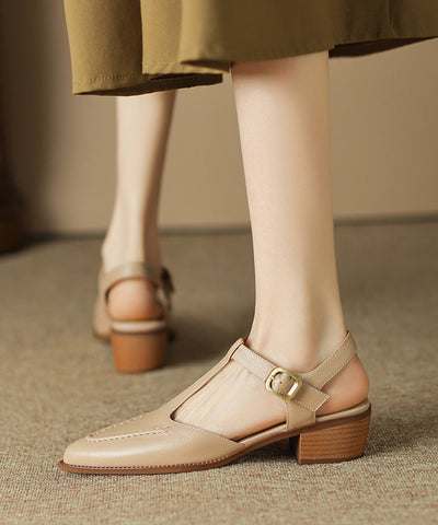 Brown Chunky Sheepskin Simple Splicing Sandals Hollow Out Pointed Toe Brown Chunky Sheepskin Simple Splicing Sandals Hollow Out Pointed Toe