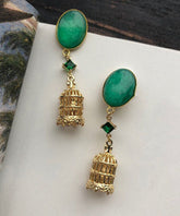Pendientes colgantes con diseño de jaula de pájaros, elegantes, de plata de ley verde dorada