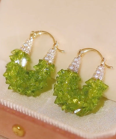 Original Design Green Copper Alloy Zircon Crystal Hoop Earrings Original Design Green Copper Alloy Zircon Crystal Hoop Earrings