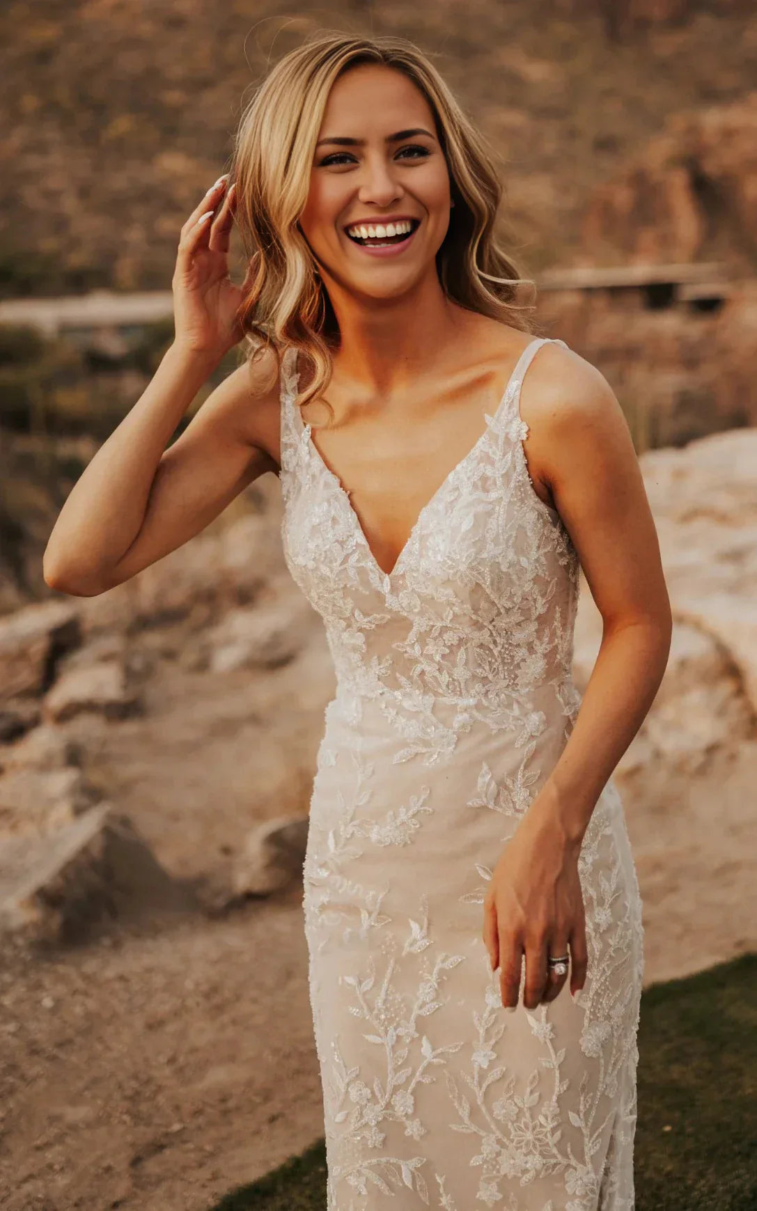 Mermaid V-neck Lace Sleeveless Wedding Dress with Sweep Train Simple Elegant Ethereal