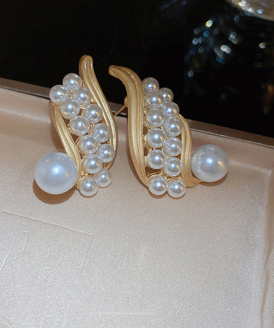 Pendientes de aro con perlas de aleación de plata de ley y oro de moda  Pendientes de aro con perlas de aleación de plata de ley y oro de moda