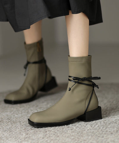 Boutique Apricot Zippered Lace Up Splicing Chunky Boots Boutique Apricot Zippered Lace Up Splicing Chunky Boots