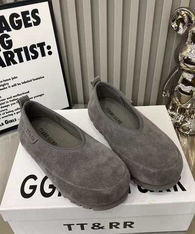 Zapatos planos cómodos de empalme para mujer de ante amarillo  Zapatos planos cómodos de empalme para mujer de ante amarillo