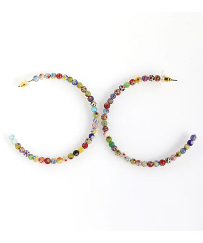 Oversize Rainbow Stainless Steel Coloured Glaze Beading Hoop Earrings Oversize Rainbow Stainless Steel Coloured Glaze Beading Hoop Earrings