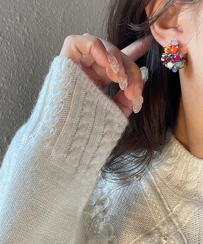 New Rainbow Sterling Silver Crystal Floral Stud Earrings New Rainbow Sterling Silver Crystal Floral Stud Earrings