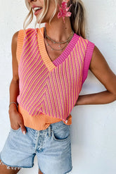 chevron pink knit v neck sweater vest