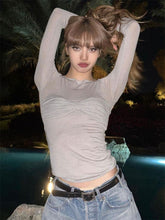 Tossy Sommer Mesh für Frauen T-Shirts Y2k Top Sheer Slim Fashion Langarm Plissee T-Shirt Top Star Outfit Durchsichtiges sexy T-Shirt