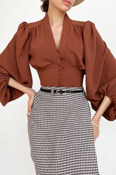 Fashion Street Solid Patchwork V-Ausschnitt Blusen