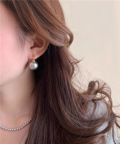 Fine Grey Copper Alloy Pearl Hoop Earrings Fine Grey Copper Alloy Pearl Hoop Earrings