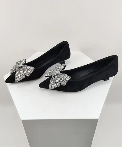 Stylish Black Suede Splicing Zircon Bow Kitten Shoes Stylish Black Suede Splicing Zircon Bow Kitten Shoes