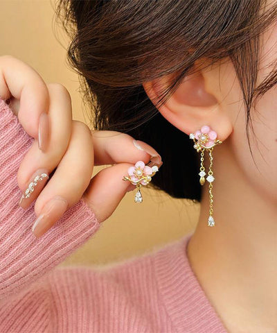 Original Design Gold Copper Alloy Zircon Pearl Resin Asymmetrical Floral Drop Earrings Original Design Gold Copper Alloy Zircon Pearl Resin Asymmetrical Floral Drop Earrings