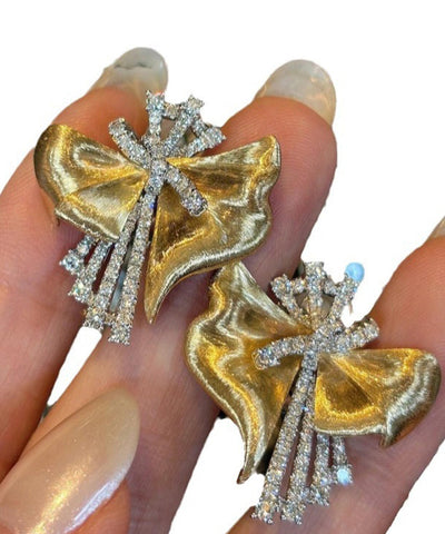 Loose Gold 14K Zircon Bow Stud Earrings Loose Gold 14K Zircon Bow Stud Earrings