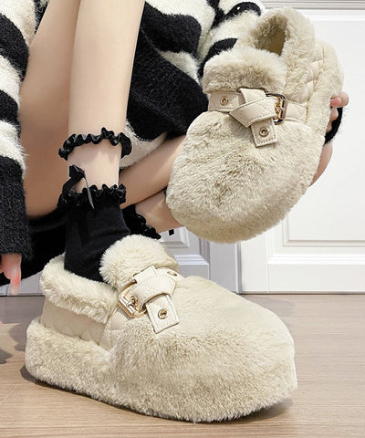 Black Fuzzy Wool Lined Platform Stylish Splicing Flat Shoes Black Fuzzy Wool Lined Platform Stylish Splicing Flat Shoes