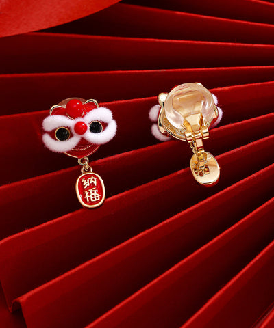 New Red Copper 14K Gold 14K Gold Lion Dance Drop Earrings New Red Copper 14K Gold 14K Gold Lion Dance Drop Earrings