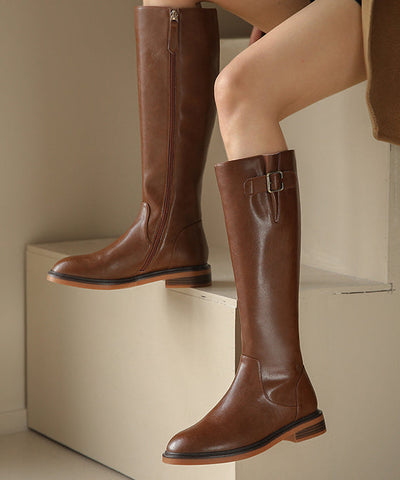 Brown Splicing Fashion Chunky Knee Boots Brown Splicing Fashion Chunky Knee Boots