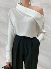 Long Sleeves Asymmetric Buttoned See-Through Solid Color One-Shoulder Blouses&Shirts Tops
