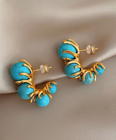 Original Design Gold Copper Turquoise Beading Hoop Earrings Original Design Gold Copper Turquoise Beading Hoop Earrings