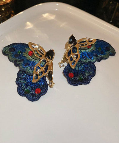 Retro Blau Legierung Zirkon Gewebt Asymmetrische Schmetterling Creolen  Retro Blau Legierung Zirkon Gewebt Asymmetrische Schmetterling Creolen