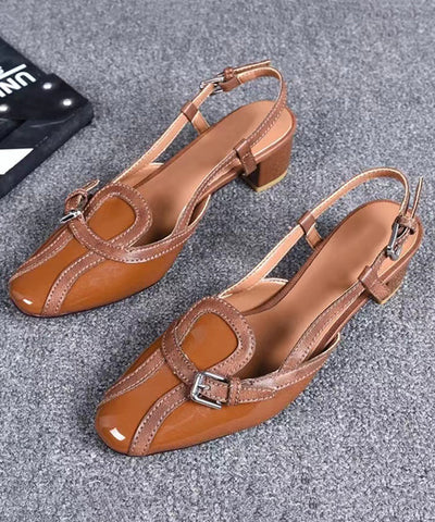 Brown French Splicing Chunky Sandals Hollow Out Brown French Splicing Chunky Sandals Hollow Out