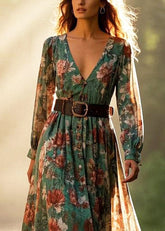 Vestidos de algodón con estampado floral ceñido en verde natural para primavera