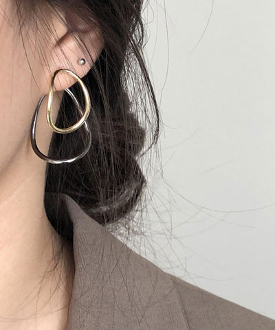 Loose Colorblock Sterling Silver Geometry Ellipse Hoop Earrings Loose Colorblock Sterling Silver Geometry Ellipse Hoop Earrings
