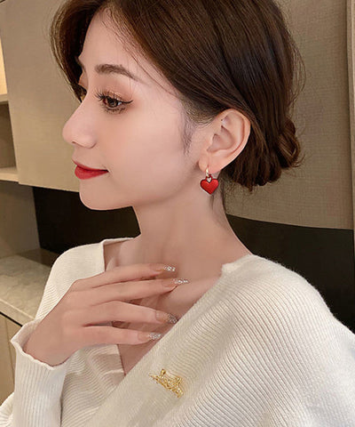 Original Design Red Sterling Silver Alloy Dull Polish Love Hoop Earrings Original Design Red Sterling Silver Alloy Dull Polish Love Hoop Earrings