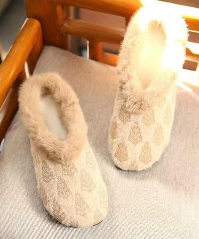 Zapatos planos cómodos de tela de algodón morado con empalme y forro de lana afelpada  Zapatos planos cómodos de tela de algodón morado con empalme y forro de lana afelpada