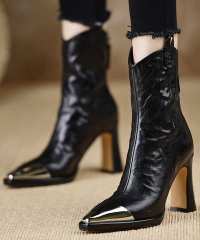 Brown Boots Chunky Heel Sheepskin Classy Splicing Sequined Brown Boots Chunky Heel Sheepskin Classy Splicing Sequined