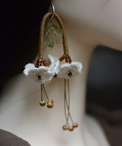 Original White Sterling Silver Handmade Weaving Floral Tassel Drop Earrings Original White Sterling Silver Handmade Weaving Floral Tassel Drop Earrings